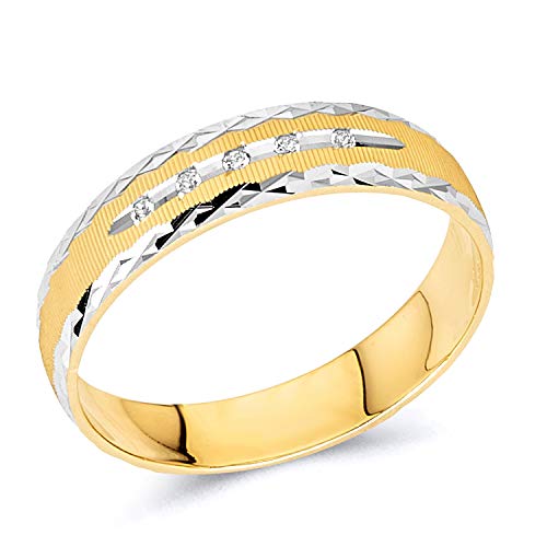 Wellingsale Ladies Solid 14k Two 2 Tone White and Yellow Gold Polished Diamond Cut CZ Cubic Zirconia Wedding Ring Band