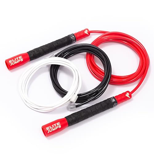 Elite Jumps Freestyle - Cuerda de saltar de PVC - Cuerdas de saltar para adultos de para fitness - Cuerda de saltar ligera para ejercicio y entrenamiento - Asas de cinta de 8 pulgadas, rojas