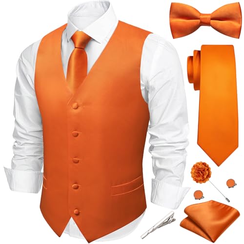Image of Barry.Wang Men's Suit Vest Tie Bowtie Set Formal Silk Paisley Waistcoat Hanky Cufflinks Lapel Pin Set Wedding Party 7PCS