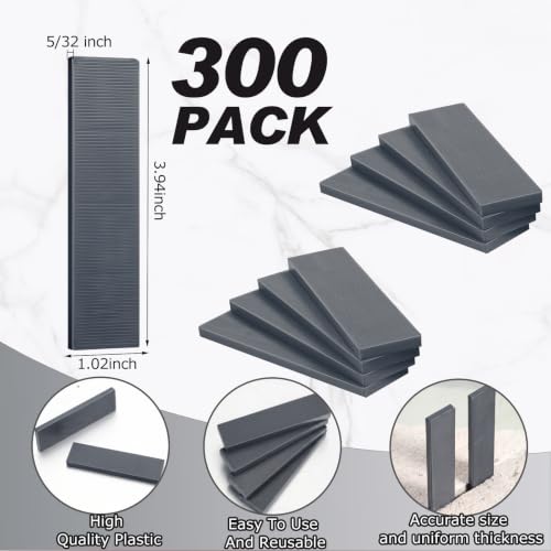 Image of LEIFIDE 300 Pcs Composite Plastic Flat Shims Structural Tile Plastic Shims for Leveling Black Flat Spacers(Grey,4mm, 5 /32 inch)
