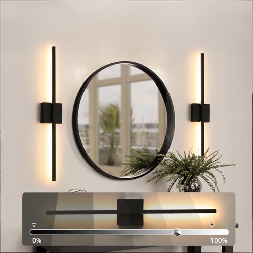Image of Wall Sconces Set of Two, 28 Inch Dimmable LED Wall Sconce Modern Black Sconces Set of 2 for Bathroom, Living Room, Bedroom, Hardwired 3000K (2 Pack)
