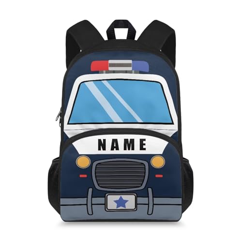Kids Backpack for Boys Police Car Custom Bookbag with Name for Kids Personalized School Bag for Preschool Kindergarten Casual Daypack for Camping Travel