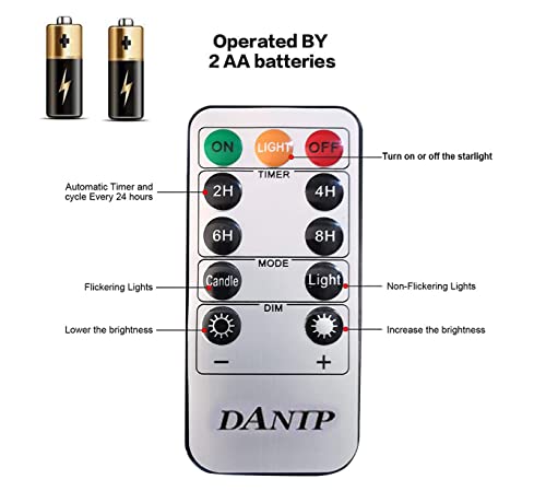 Image of DANIP Red LED Flameless Candle with Embedded Star String, 5Piece LED Candle with 11 Button Remote Control, 24 Hours Timer Function, Dancing Flame, Real Wax, Battery Powered.