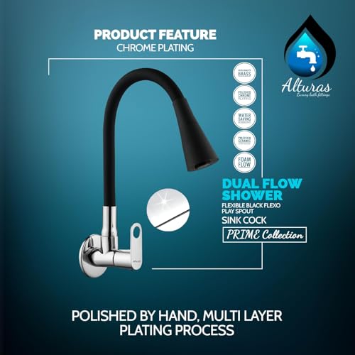 Image of ALTURAS Dual Flow Black Kitchen Sink Cock with 360 Degree Swivel Spout | Kitchen Sink Tap | Kitchen Faucet | Tap for Kitchen (Orio)