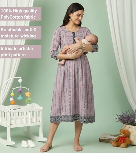Image of DUMMY SHAPE Pregnancy Dresses for Women Cotton | Floral Anarkali Flare Kurta with Dual Nursing Zippers | Pregnancy & Breastfeeding | Feeding Kurtis | Baby Shower | Gifts for Pregnant Woman