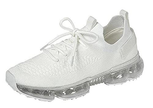 Forever Link Womens Air Cushion Fashion Sneakers Breathable Lightweight Walking Shoes (White, 8)