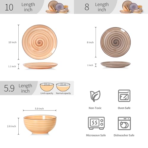 Image of Selamica Ceramic Plates and Bowls Sets,12 Pieces Dinnerware Sets for 4,Scratch Resistant Dish Set,Dishwasher & Microwave Safe, Maillard