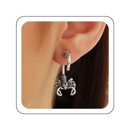 Wendalern Pendientes Punk Escorpión Plata Animal Colgante Vintage Oreja Chaqueta Zodiaco Hippie Halloween Joyería Para Mujeres Y Niñas