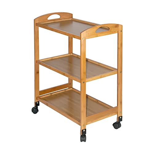 Myoyay 3-Tier Bamboo Storage Cart Rolling Utility Kitchen Serving Cart With Wheel Trolley For Home Bar Living Room Dining Room (23"X13"X28") #TOP1