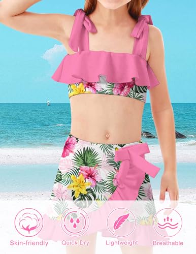 Image of ALISISTER Girls Swimsuit 3 Piece Bathing Suits Flounce Bikini Tankini Set Beach Swimwear with Cover Ups Skirt for 3-8 Years