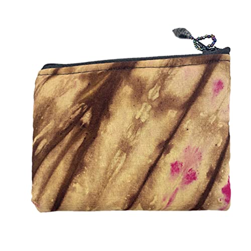 Batik Cloth Coin Purse by Outreach Uganda - Tan and Pink Change Purse - Handmade by Ugandan Women