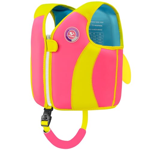 Pottwal Swim Vest for Kids - Swim Jacket for 1-2 Years (24-33LBS) - Buoyancy Aid Made of Neoprene & EPE - with Adjustable Crotch Strap Red Yellow Smal