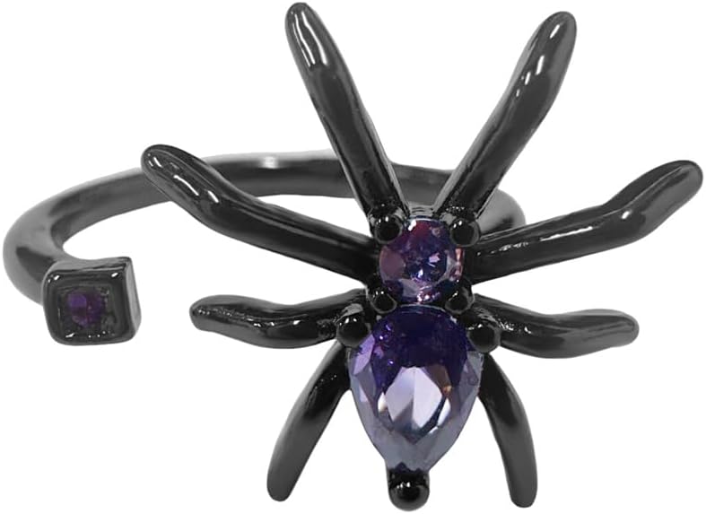 Personalized Spider Purple CZ Adjustable Ring for Women Black Plated Crystal Animal Statement Open Knuckle Middle Tail Finger Rings Punk Fashion Jewelry for Halloween Birthday for Her