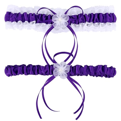 Mikovivi 2 Stück Strumpfbänder für Braut, Dehnbare Elastische Spitze Brautstrumpfband Brautaccessoires Hochzeitszubehör mit Kunstperlen und...