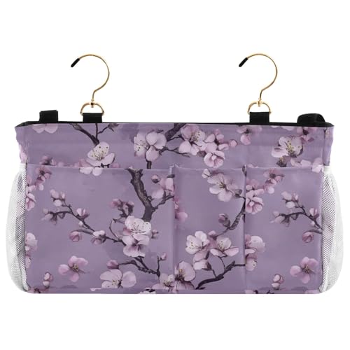 SyXIOP Purple Plum Blossom Flowers Bedside Pocket For Dorm Bed Organizer Hanging Pocket Bag for Bunk and Hospital Beds,Dorm Rooms Bed Rails soporte de cama
