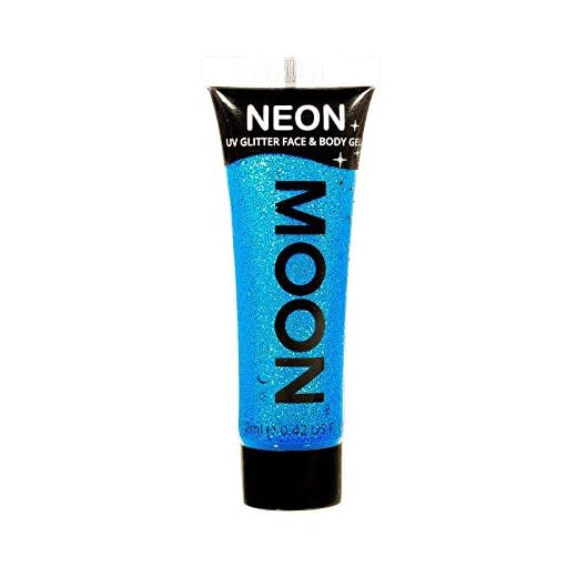 Moon Glow - Gel facial y corporal con purpurina neón UV - 12 ml Azul - Pintura facial con purpurina