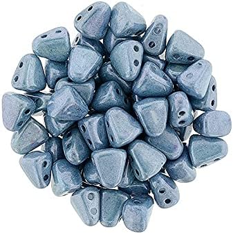 0.18oz Matubo Nib-BIT 2-Hole Pyramid Glass Beads 6 x 5 mm, Opaque Blue Luster