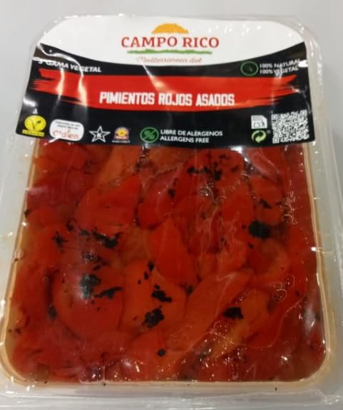 Campo Rico Lanières de Poivrons Rouges Grillés, Pack de 2 Caisses de 8 x 1 kg, 16 kg Total, Sans Allergènes