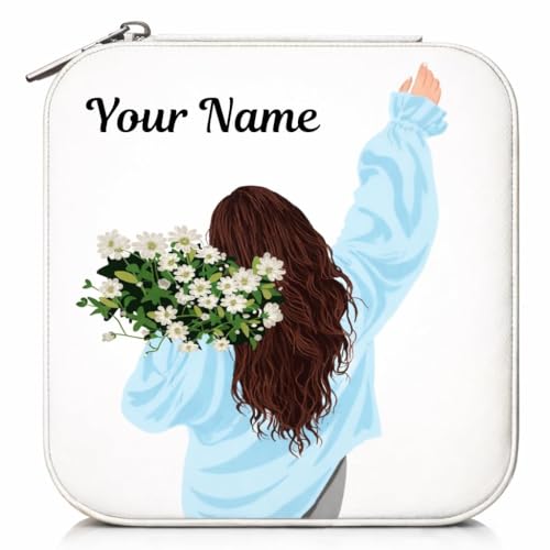 Image of WEZOSHINET Mini Jewellery Travel Case, PU Leather Organizer Box, Small Portable Jewellery Storage Holder for Womens Rings Earrings Necklaces (Peach-PU Leather Box, Green) (Blooming Freedom)