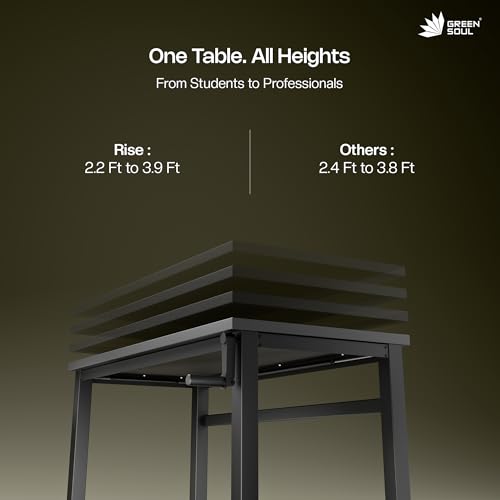 Image of Green Soul Rise (5 Ft) Manual Height Adjustable Table|25mm Thick One Piece Table Top|80 KG Load Capacity|Engineered for All Heights (3 Stage Design) 3 Year Warranty|Installation Provided (Black)