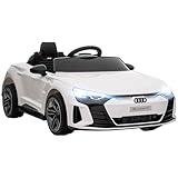 HOMCOM AUDI RS Macchina Elettrica per Bambini 3-5 Anni 12V Doppio Motori, Auto Elettrica per Bambini 3-5km/h con Cintura di Sicurezza, Telecomando, Sospensioni, Musica, Luci LED e Clacson, Bianco