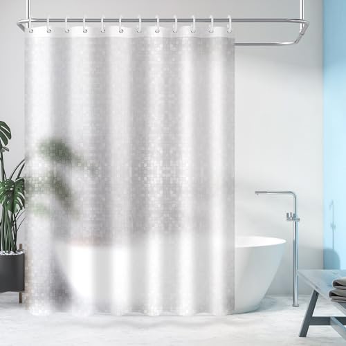 Shower Curtains, Semi Transparent Geometric Bathroom Curtain, 3D Water Cube Bathroom Clear Curtain, PEVA Waterproof and Mould Resistant, with 12 White Plastic Hooks