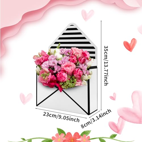 Florist Bouquet Envelop Box,4 Pack Folding Bouquet Flower Wrapping Boxes Black&White Style Envelope Basket Packaging Gift Paper Boxes for Wedding Anniversary Valentine's Day Mother's Day