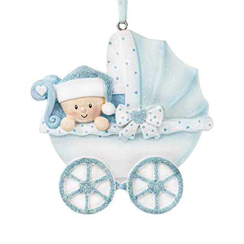 Uniqxmas Personalized Baby Boy Carriage Christmas Ornament – Free Customization | My Baby's First / Second Christmas Keepsake For Son Grandbaby – Custom Blue Stroller Xmas Tree Decoration #TOP1
