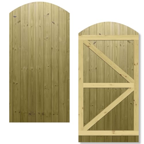 Arch Top Wooden Garden Gate 6x3ft - Tongue & Groove Fully Framed Treated Timber Door, H:6ft x W:3ft Ideal for Outdoor Pathway Home Access (High: 180cm x Wide: 90cm)