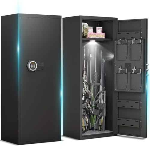 MAAOBR Armoire à 10-12 Fusils, Coffre-Fort pour Armes à Feu 2 Façons de Verrouillage par Clavier Numérique et Clés, avec Étagère Amovible, Accès rapide Convient Pour armes longues pistolets munitions