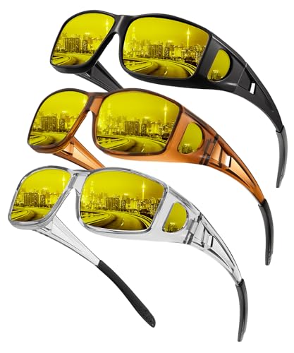 KALIYADI Óculos De Visão Noturna Fit-Over-Glasses Óculos Envolventes: Óculos De Visão Noturna Antirreflexo Hd Polarizados Para Dirigir