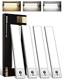 EZVALO 4-Pack Under Cabinet Lights, 2400mAh Rechargeable Motion Sensor Light Indoor, Wireless Closet Lights, with 3 Color Temps, Dimmable, Magnetic, Under Counter Lights for Kitchen, Stairs (8-inch)