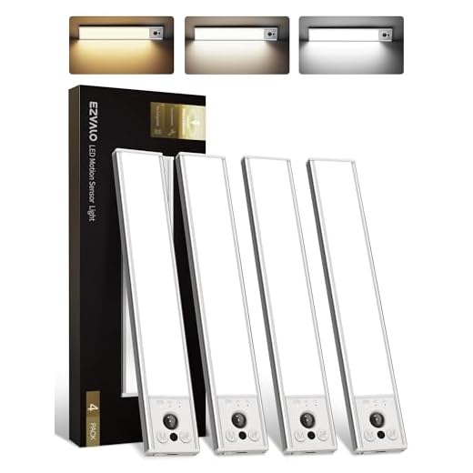 EZVALO 4-Pack Under Cabinet Lights, 2400mAh Rechargeable Motion Sensor Light Indoor, Wireless Closet Lights Battery Operated, with 3 Color Temps, Dimmable, Magnetic, for Kitchen, Stair, Pantry(8inch)
