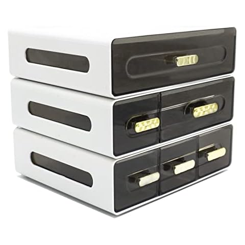 Zyners 3 Packs Stackable Desk Organizer Drawers, Makeup Organizer Drawer, Plastic Desk Storage Drawer, Desk Organizer with 6 Drawers for Office, Home, Dressing Table, School(White) Cover
