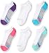 Fruit of the Loom Little Girls' Cushion No Show with Arch Support 6 Pack Sock, White Assorted, 10.5-4