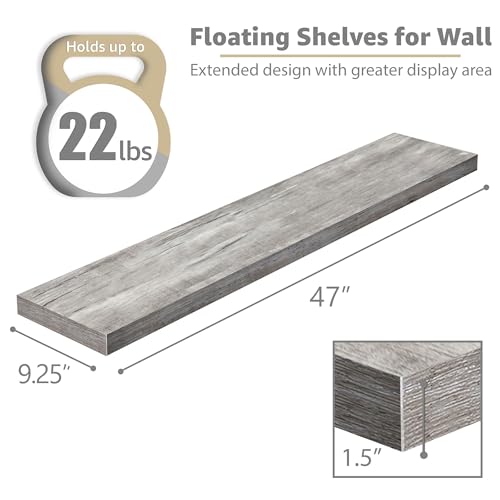 Sorbus Floating Shelves for Wall - 48 Inch Long Bathroom Shelves, Wall Decor for Bedroom, Kitchen, Living Room & Book Storage - Mounted Floating Shelf with Invisible Brackets (Gray, 3 Pack) by Sorbus - Image 2