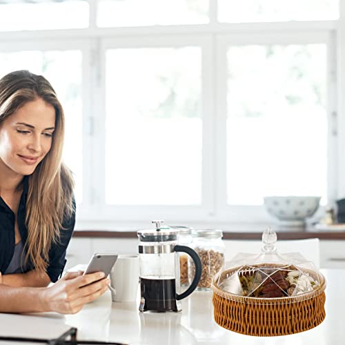 Ipetboom Cesta de Pão de Rattan Com Tampa Acrílica Natural Pão de Vime Pão Tecido Comida Fruta Veget