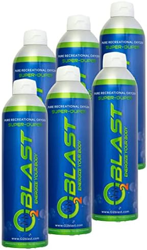 O2 Blast Oxygen Booster, 10 Liter 6 Pack 99.7% Pure Oxygen Canisters with Sanitary Flip Top Cap, Portable Supplemental Oxygen for Breathing & High Altitude, Reduce Recovery Time & Boost Oxygen Levels.