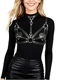 WARANDOD Women’s Adjustable Faux Leather Chest Harness Belt with Alloy Rings, Gothic Punk Body Strap Fashion Accessory for Festival, Rave & Cosplay(Bust: 28.3-38.6in)