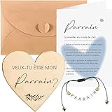 OPVYAEU Regalo Padrino Incluye Pulsera Placa de Madera en Forma de Corazón Tarjeta de Definición y Sobres Quieres Ser Mi Padrino Pregunta para Amigo Hombre