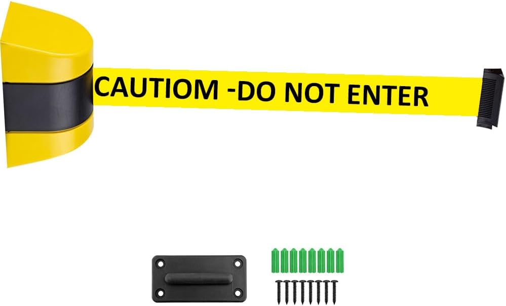 Wall Mount Queue Barrier Belt, Retractable Barrier, with ABS plastic housing,...