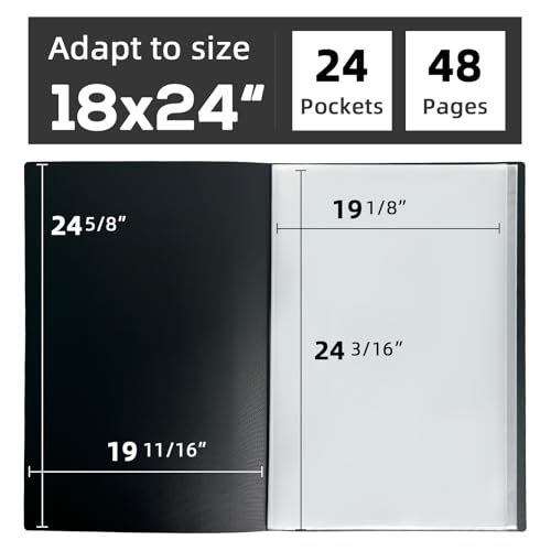 JJRING 18x24 Art Portfolio Folder with Plastic Sleeves, 24-Pocket Portfolio Binder Displaying 48 Pages, Presentation Book with Black Inner Paper for Artwork Storage, Black by JJRING - Image 2