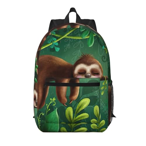 Sac à dos d'école léger imprimé jungle paresseux pour le lycée et les sorties