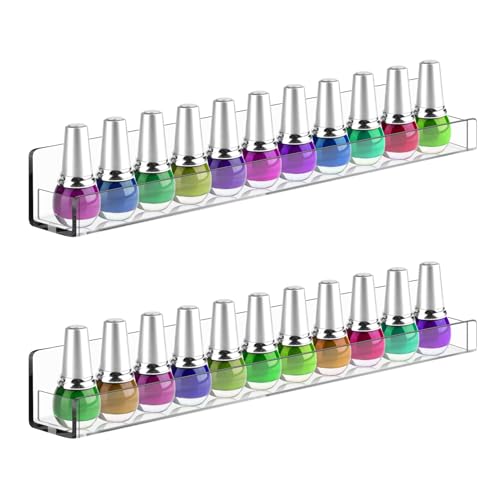 Dalanpa Nagellackregal zur Wandmontage, transparentes Acryl, schwebendes Regal mit herausnehmbaren Anti-Rutsch-Endeinsätzen, Wandregale (transparent), 2 Stück