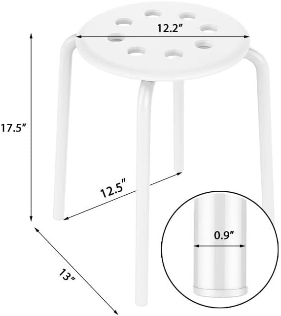 Yaheetech Plastic Bar Stools Flexible Seating Backless Barstools Dining Chairs Stack Nesting Stools, 17.3inches Height White Pack of 5