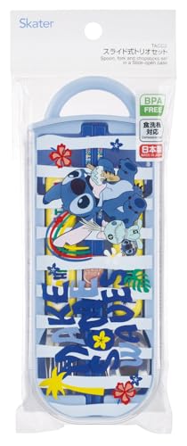 Image of Skater TACC2-A Children's Trio Set Chopsticks, Spoon, Fork, 6.5 inches (16.5 cm), Disney Lilo & Stitch, 26, Boys & Girls