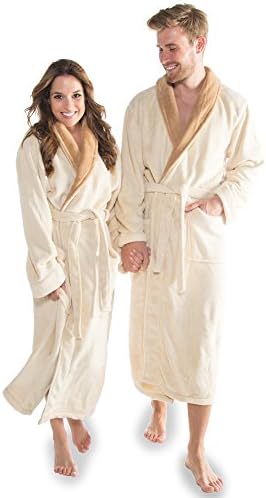 CelinaTex Nevada Badjas, dames en heren, maat L, grijs, crème, wit, microvezel, saunamantel, coral fleece ochtendjas