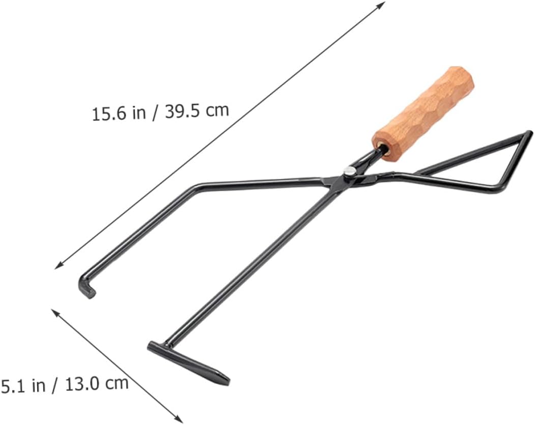 Heavy Duty Camping Firewood Tongs with Beech Wood Handle Metal Charcoal Clamp for Outdoor Bbq and Fire Pit Portable Multi-purpose Fire Pit Tool for Safe Grilling and Campfire
