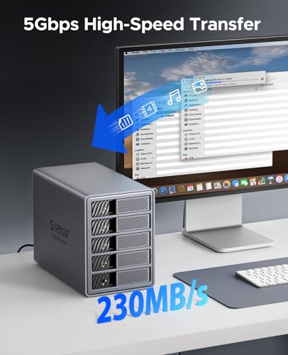 Image of ORICO RAID 5 Bay HDD Enclosures USB 3.0 Push-Pull Mounting for 3.5-inch HDD, Max 110TB, External Direct Attached Storage 8 RAID Modes Supported 9858RU3