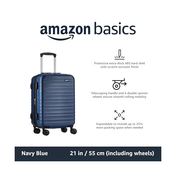 Amazon Basics Expandable Hardside Carry On Luggage Suitcase With Wheels 21 Inch Spinner With Four Spinner Wheels And Scratch Resistant Surface Navy Blue